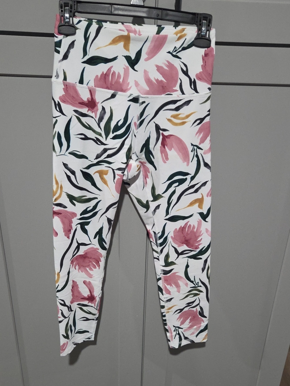 Marika Womens Floral Leggings - Pink, Green & Gold on White